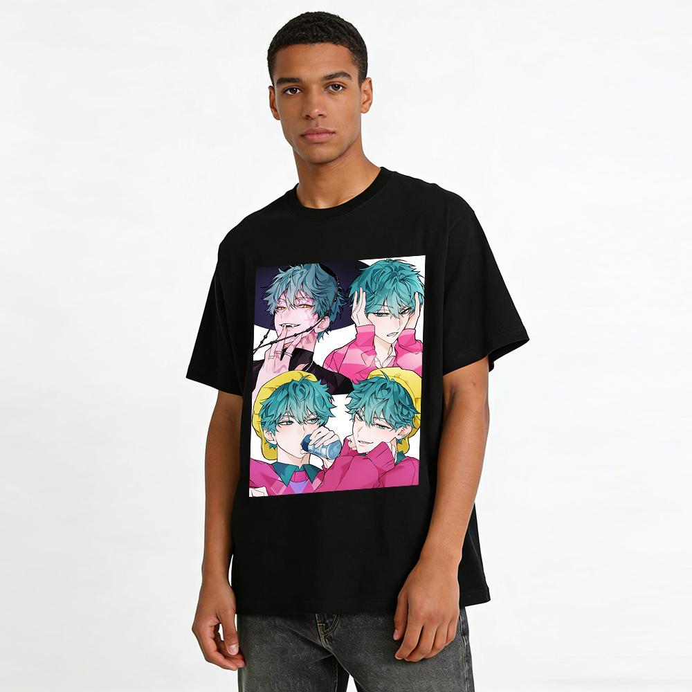 Anime Style Blue-haired Boy Print Top Unisex Loose Casual Long-sleeve T-shirt Trendy Graphic Tee Pure cotton T-shirt