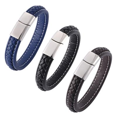 Pulseira de Couro Punk Para Homens Fecho de Aço Inoxidável Pulseiras e Braceletes Masculinos Presentes de Joalheria