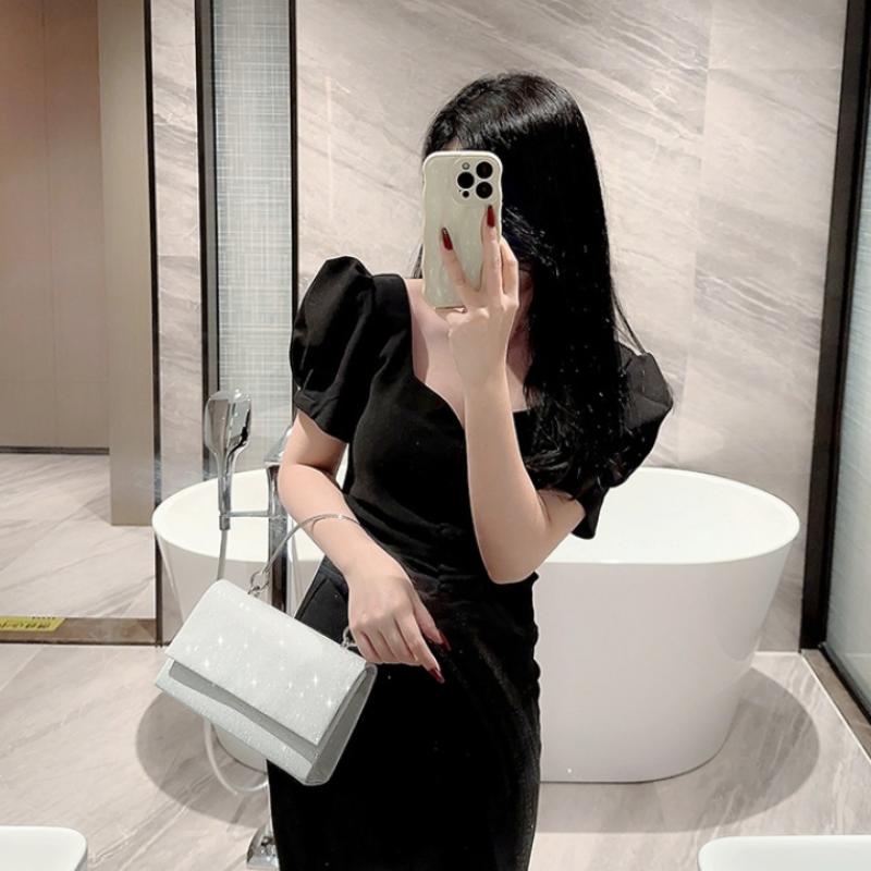 Damen Abendtaschen mit goldener Klappe, Party- und Banketttasche, große Kapazität, silberfarben, Umhängetasche, Damen-Clutch-Handtaschen für Hochzeiten