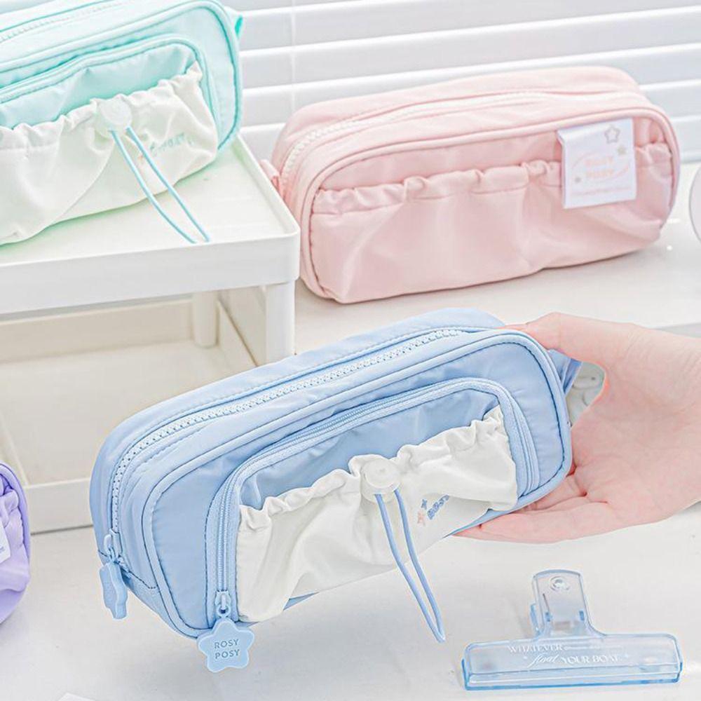 

High Capacity Cream Pencil Case Drawstring Large Capacity Pen Bag Drawstring Pen Bag Stationery синий