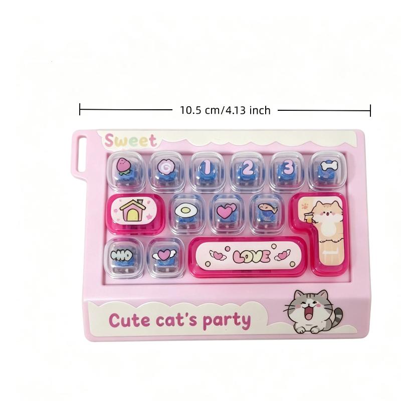 1Pcs Cartoon Animal Cat 14 Grid Stress Relief Keyboard Keycap Keychain For Bags Backpacks Cars Teens Adults Students Gifts