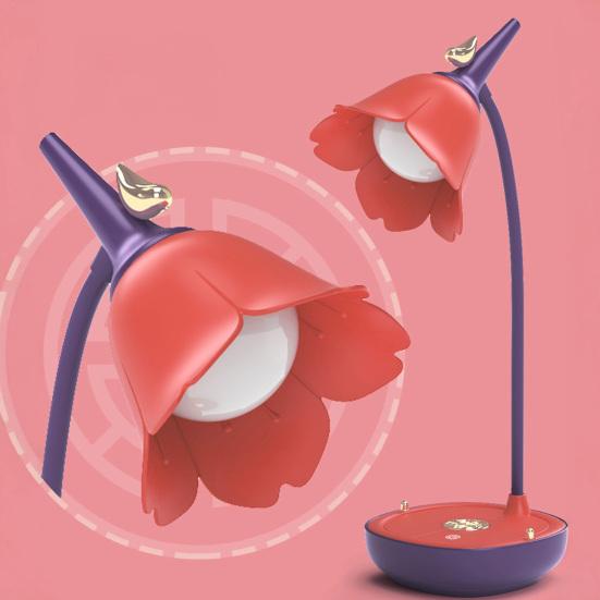 Flower Shape Lampshade Desk Lamp with 3-Level Color Temperature Touch Switch LED Soft Light Eye Protection 360 Degree Adjustable USB Powered Reading
