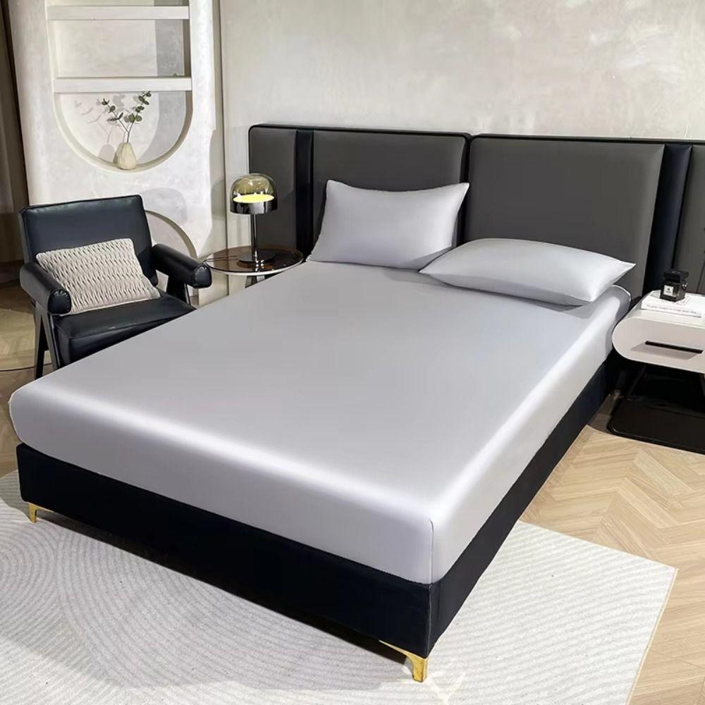 Bed Cover Waterproof Mattress Cover Solid Color Satin Silk Matress Protector Dust Proof Breathable Mattress Pad Household