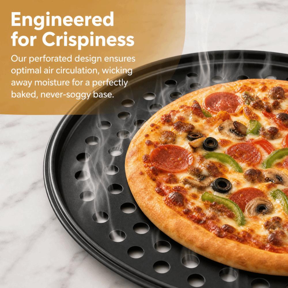 Non Stick Perforated Pizza Pan Set 9/10/11/12/14 Inch Cooking Plate Crispy & Bubbly
