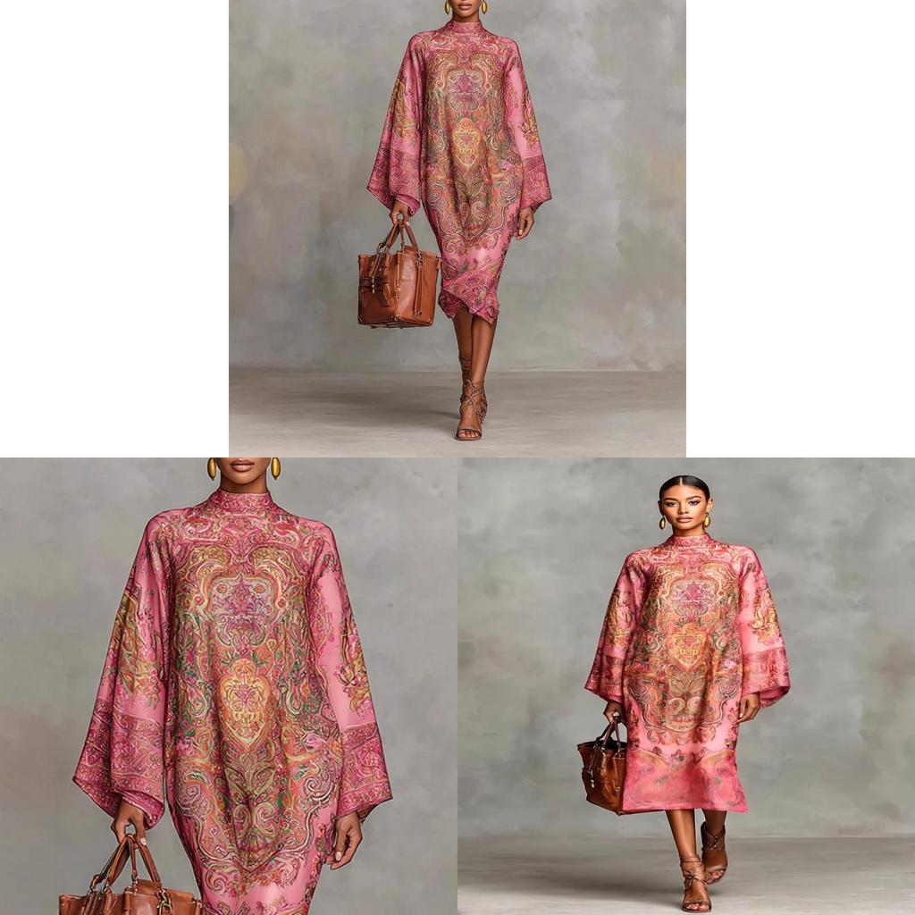 Vintage Style Milk Silk Printed A Line Dress For Casual Summer Wear