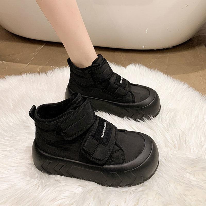 Milk Huhu Bread Cotton Shoes Velcro Platform Short Boots Waterproof and Non-slip Snow Boots