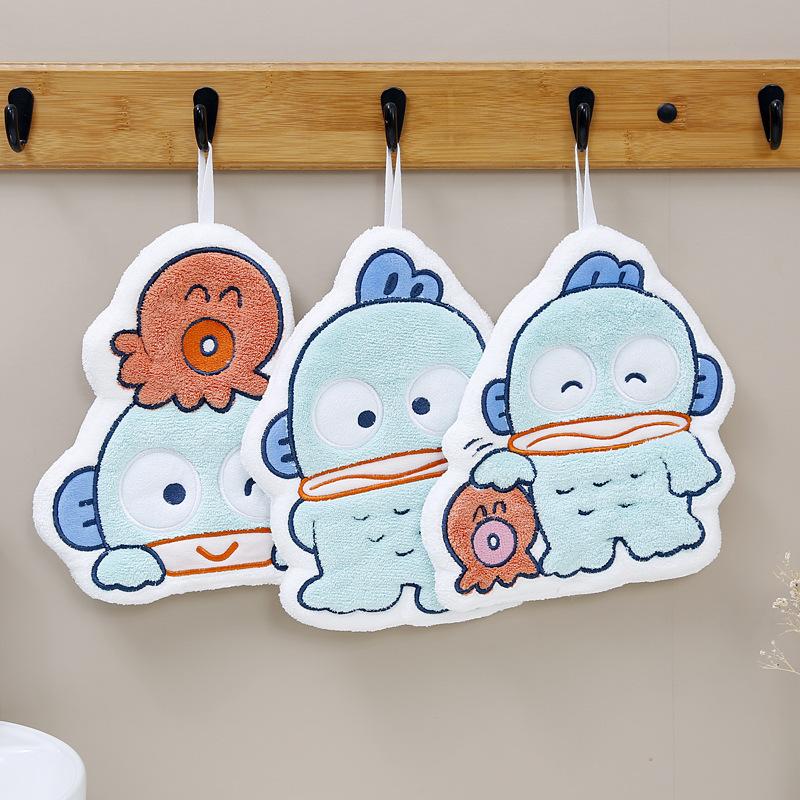 New Cartoon Clownfish, Coral Fleece, Water-absorbing and Quick-drying Children's Hand Wipes, Small Square Towels, Octopus Can Hang Non-smelly Hand