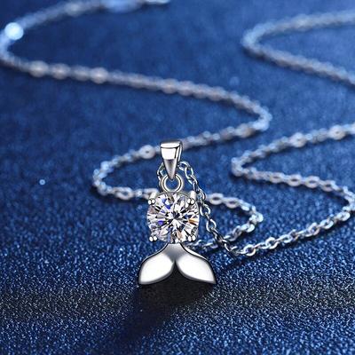 Colier cu pandantiv din argint S925 pentru femei 1 CT GRA VVS1 Colier moissanit Sirenă cu diamante Bijuterii fine Cadou pentru femei fete