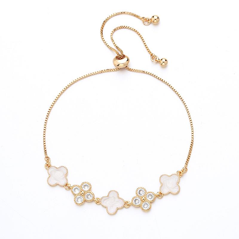 

Lucky Four Leaf Grass Шампанское Золотой браслет Женский легкий роскошный модный браслет с имитацией Fritillaria с регулируемым браслетом с бриллиантами 12.5-16 cm золотой
