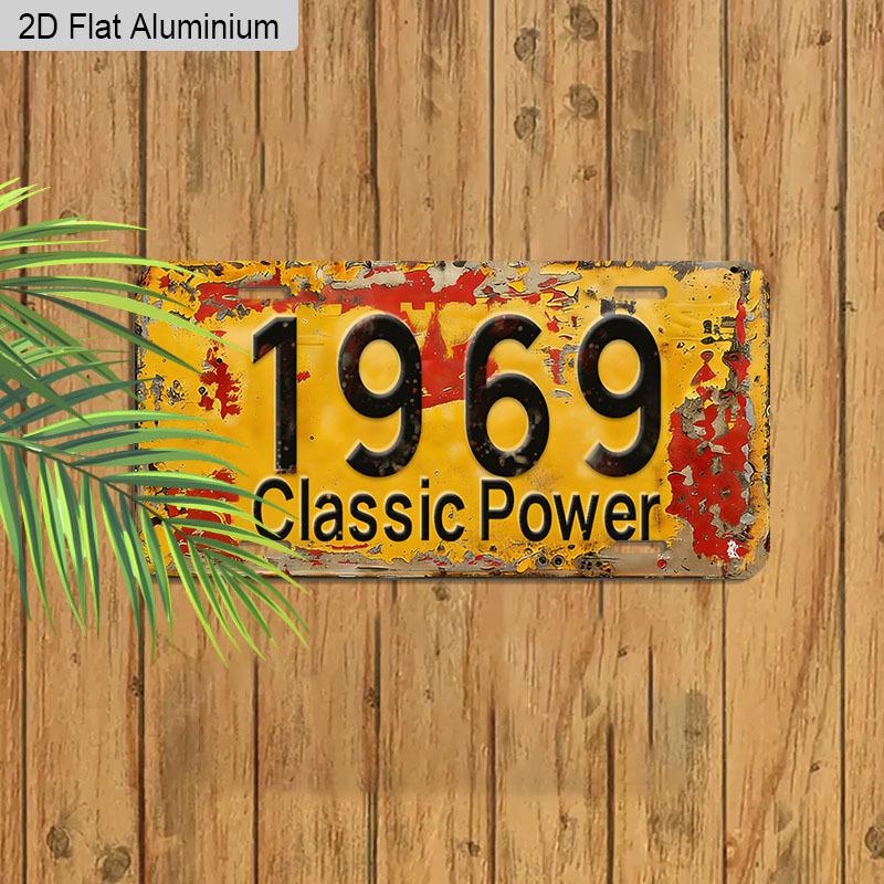 2D Flat 1pc Vintage Metal Aluminum Sign Decoration | 1969 Classic Power, 12'' × 6'' Retro Sign, Outdoor Plaque & Wall Art for Living Room, Man Cave