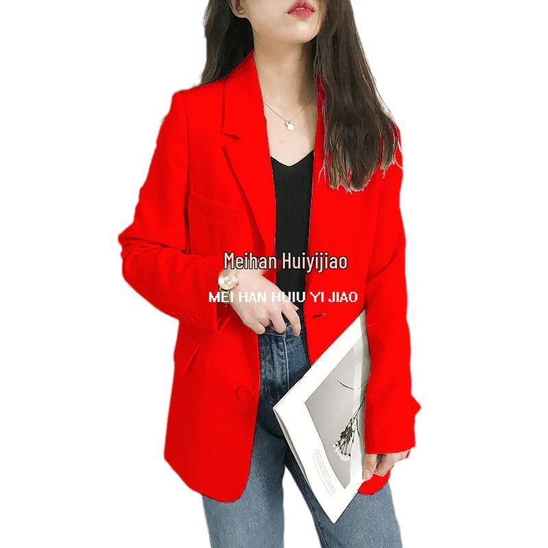 Beige Spring 2023 Women's Slim Fit Suit Jacket - Hong Kong & Korean Style