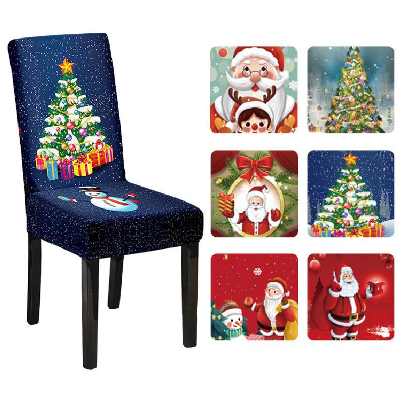 Festive Christmas Chair Cover Full Protection Stylish Cartoon Printed Dining Chair Set