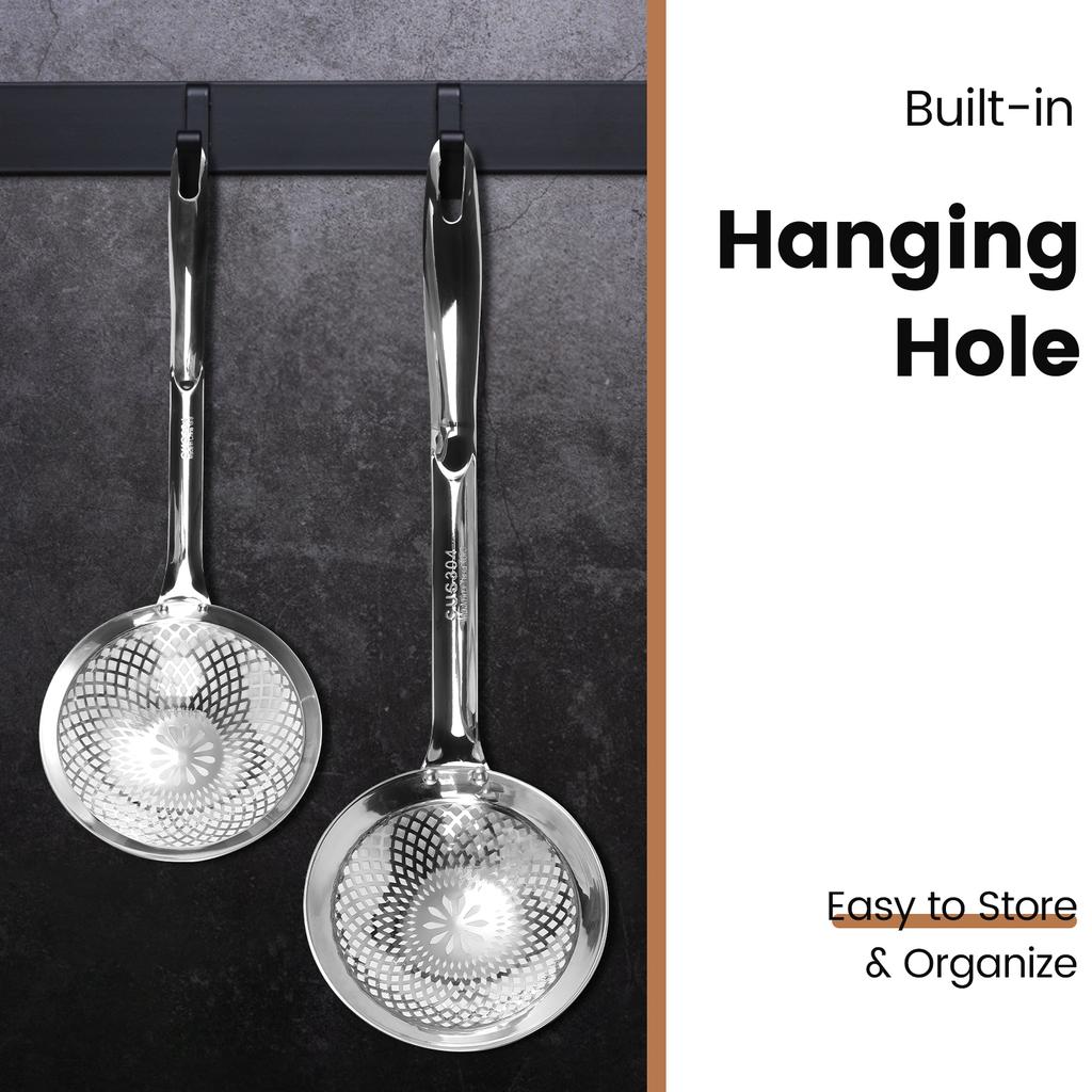 2Pcs Skimmer Spoon 304 Stainless Steel Slotted Spoon with Vacuum Ergonomic Handle Cooking Strainer Spoon Skimmer Slotted Spoon