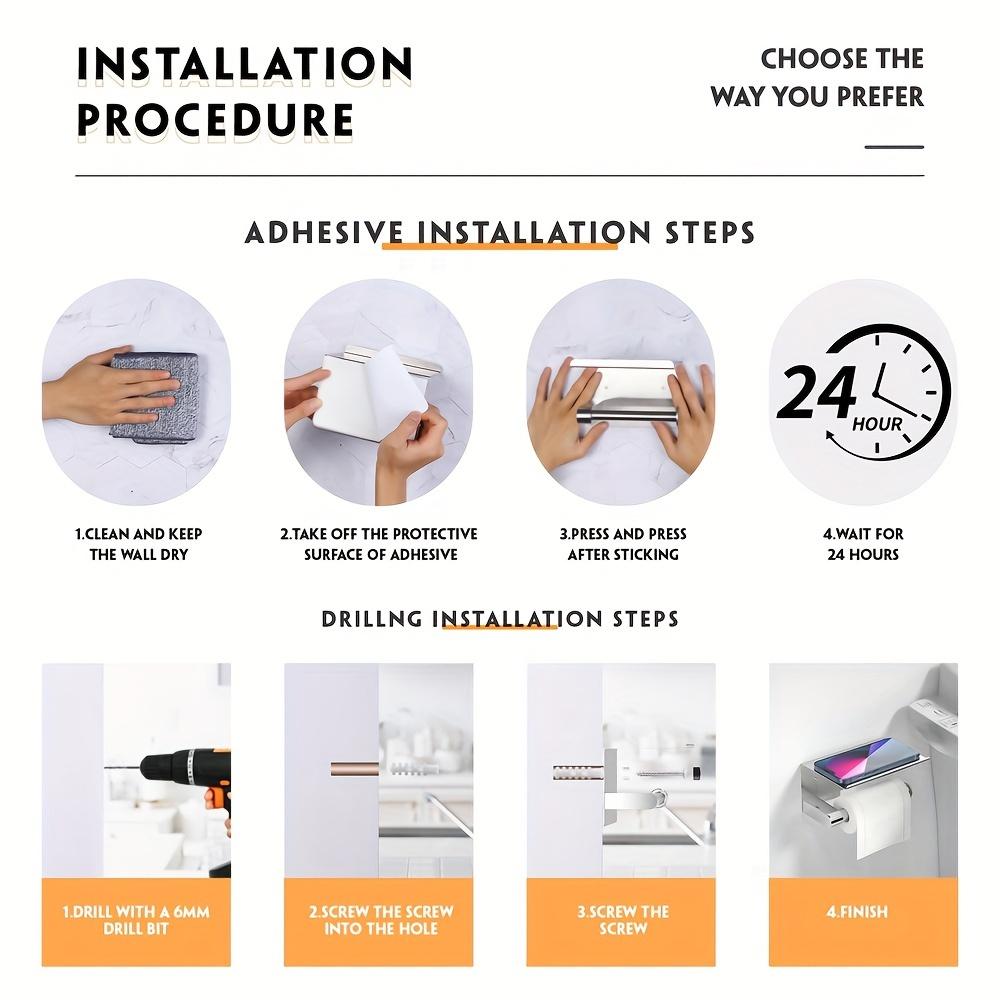 1 pièce Porte-papier toilette mural noir mat antirouille Support de papier toilette de salle de bain sans perforation Support de rangement pour rouleau de papier toilette