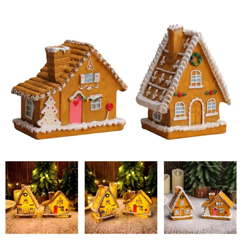 Durable Resin Christmas Village House LED Lighted Decoration Holiday Ornament For Tabletop Festival Tiny Scene