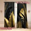 Set Of 2 Minimalist Flat Printing Curtains Without Rod Golden Black Leaves Valentine Is Day Festival Fabric Curtain Polyester