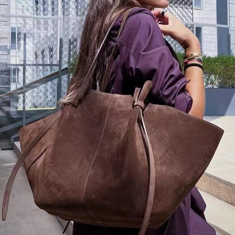 Yogodlns Women Handbag Light Luxury Suede Nubuck Leather Wing Bag Simple Large Capacity French Retro Shoulde rBag Casual Underarm Bag