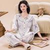 1011 Spring and Summer New Women's Cotton and Silk Pajamas Set, National Style Printing Loose Loungewear Medium-sleeved Trousers Full Cotton