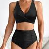 Solid Ruched High Waist Sexy Bikini Set Elegant Slimming Two Piece Swimwear