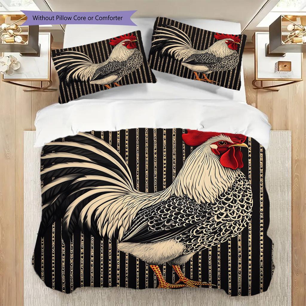 Rooster Pattern Bedding Quilt Set Quilt Cover Pillowcase Home Decoration Birthday Gift (1 * duvet cover + 2 * pillowcase, without core)
