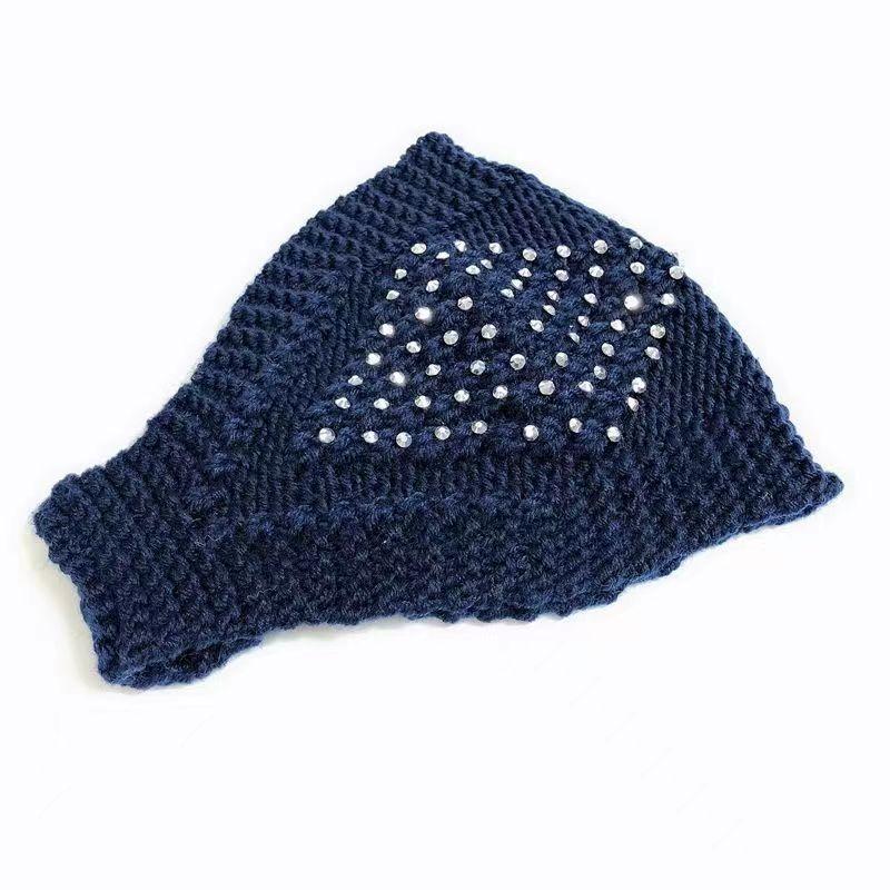 Meier Women's fall/winter knit beanie, headband hat, turban hat, open top hat - handmade with rhinestone embellishments