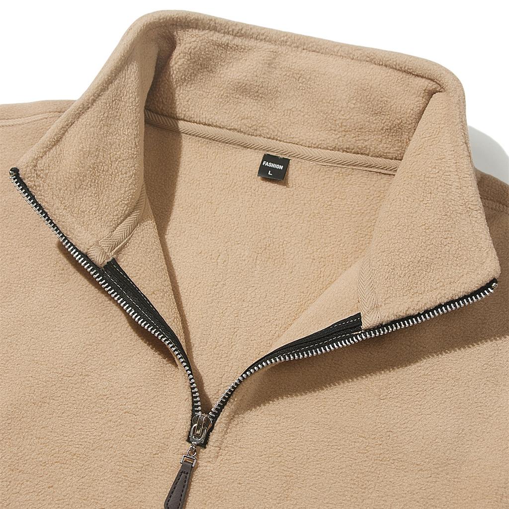 Men's Heated Fleece Sweatshirts Leisure Half Zip-up Solid Color Long Sleeve Pullover Autumn Winter Sportwear Big Size Streetwear S-3XL