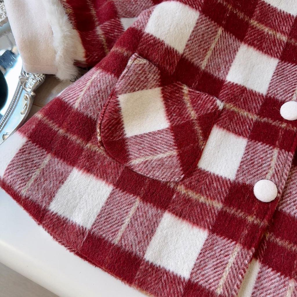 Girls' Stylish Winter Wool Coat with Velvet Lining