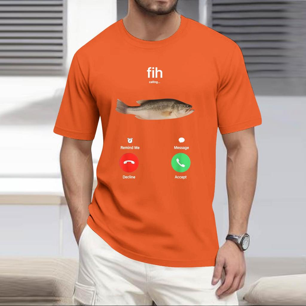 Men's Fashion Printed Round Neck Straight Shoulder Short Sleeve T-Shirt Top