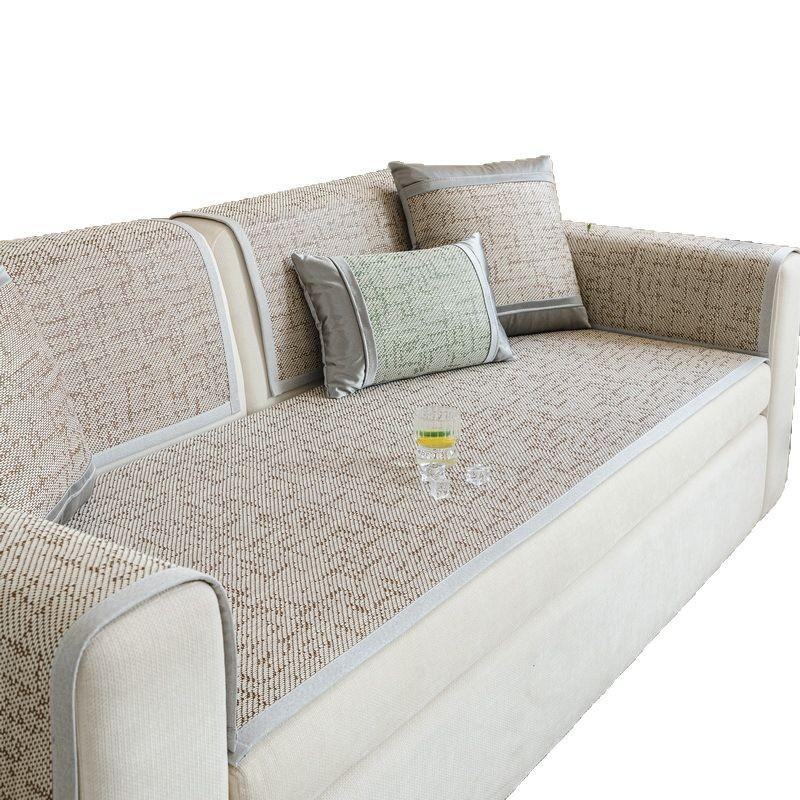 Summer New Light Luxury Ice Rattan Mat Sofa Cushion Cover Cloth Summer Ice Silk Mat Fixed Non-Slip Seat Cushion