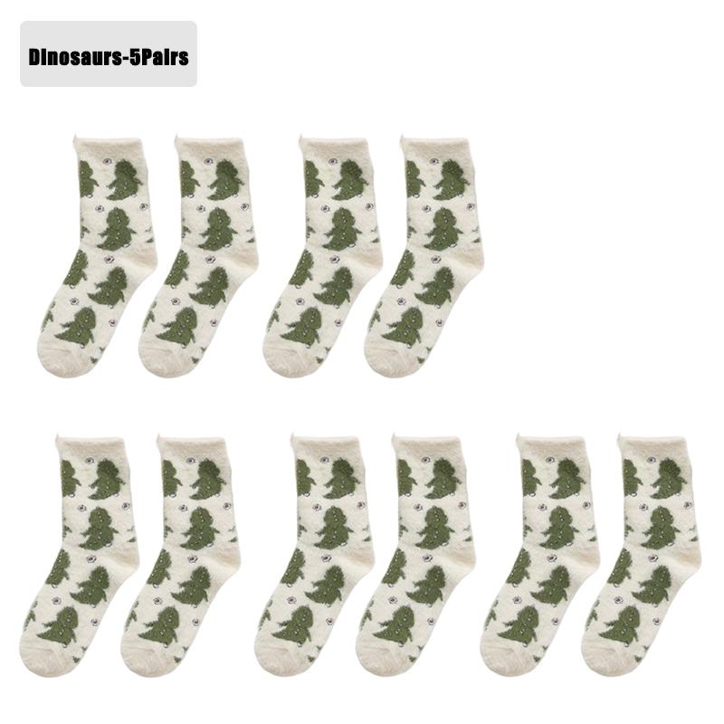 1-20Pairs Winter Warm Padded Socks Thick Mink Plush Cartoon Socks for Girls, Soft Skin-Friendly Home Sleep Socks for Autumn