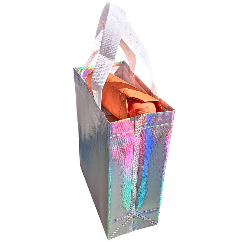 Borsa a Tote Non Tessuto Laminato Iridescente Laser 3D con Logo Stampato