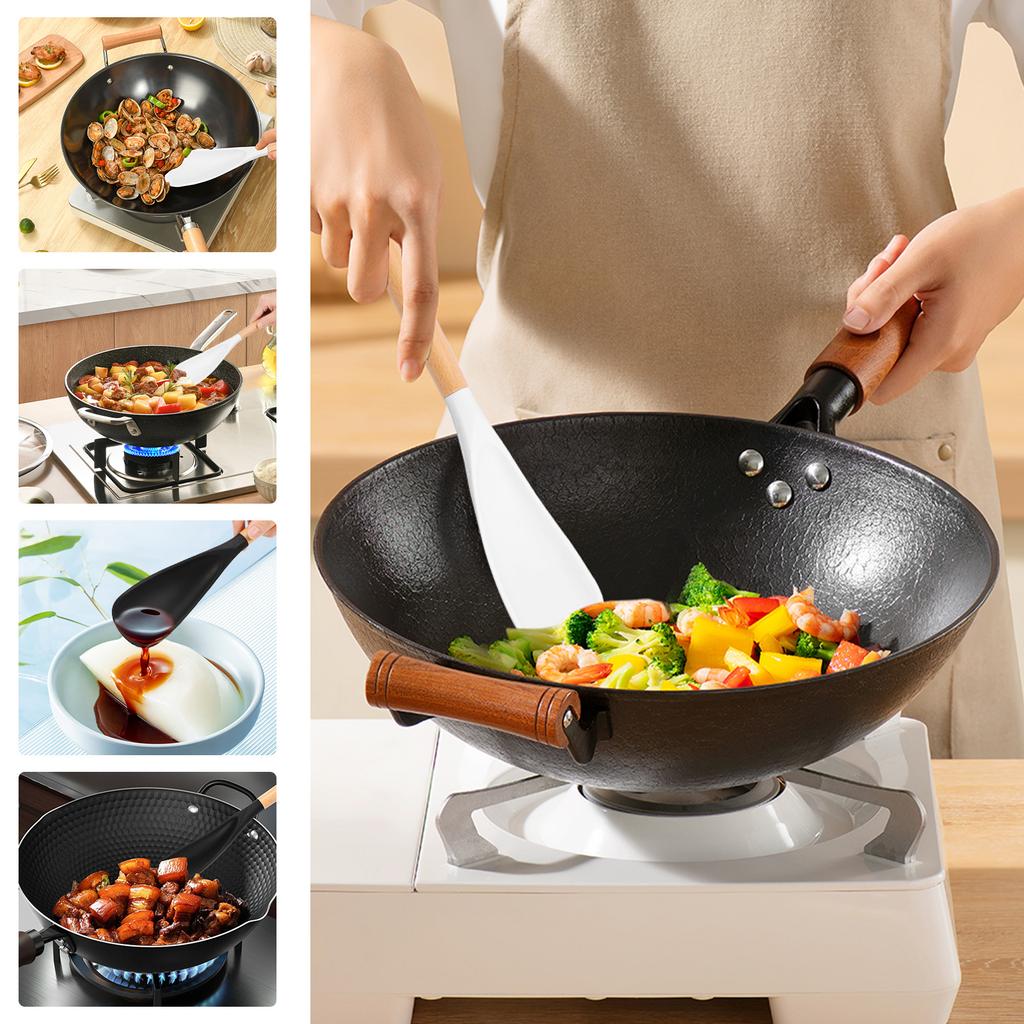 2-8Pcs Silicone Spatula Cooking Spoon Wooden Handles Rice Scooper Nonstick Spatulas for Baking Cooking Mixing Kitchen Utensils