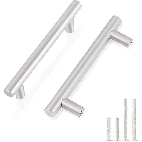 Gobrico 15 Pack Satin Nickel Single Hole T bar Kitchen Cabinet Handles Knobs Stainless Steel Cupboard Drawer Dresser Pulls Overall Length 50mm/2in