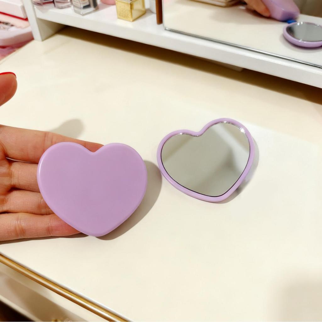 Minimalist Heart-Shaped Pocket Vanity Mirror - Portable Handheld Makeup Mirror for Dorm and Travel