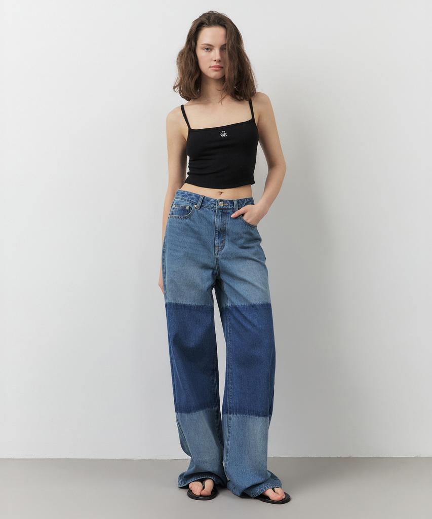 CITYBREEZE Color Block Wide Denim Pants_Indigo