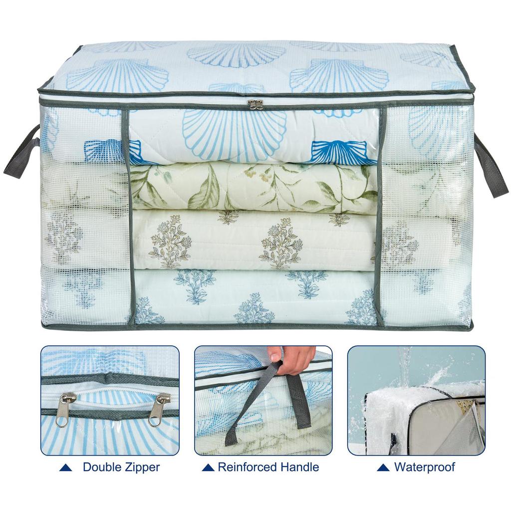 Clear Large Foldable Storage Bag with Sturdy Handle and Zipper for Organizing Home Supplies