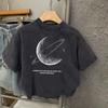 Washed Black Retro Distressed Short-Sleeve T-Shirt for Kids, Pure Cotton, Stylish for Boys and Girls