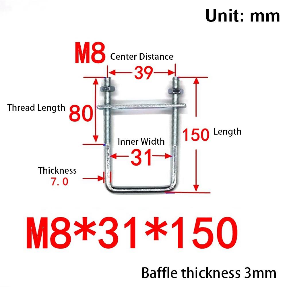 1Pcs Durable Galvanized Q235 Carbon Steel M8 Square Tube Clamp With Baffle Screws Square Bolt Right Angle U-bolt for Square Tube