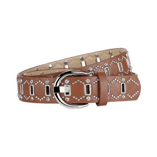 Women Belt Rivet Decor Multi Holes Design Adjustable Length Imitation Leather Belt Faux Leather Punk Style Waistband