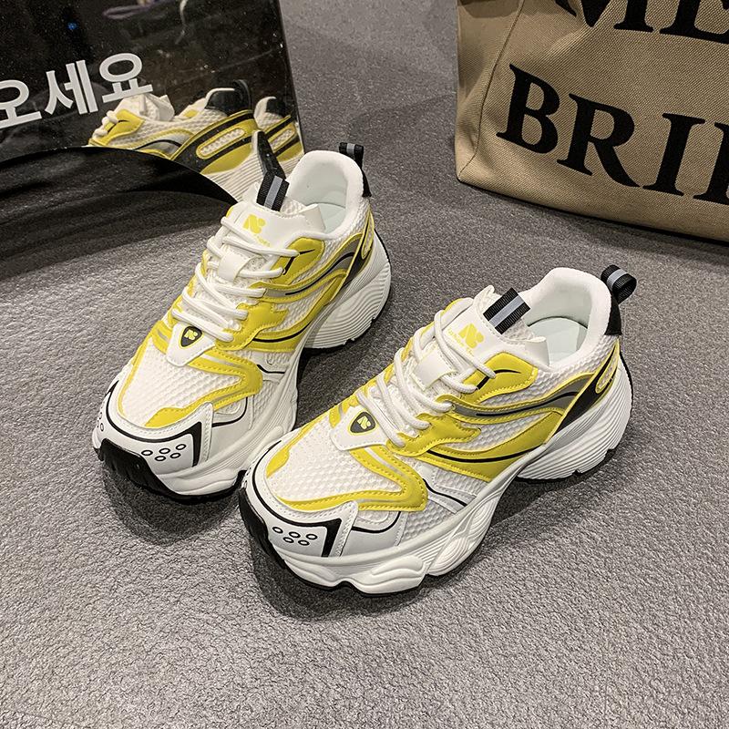 

Platform dad shoes women s 2025 spring new women s mesh breathable women s shoes silver heightening casual sports shoes 40 жовтий