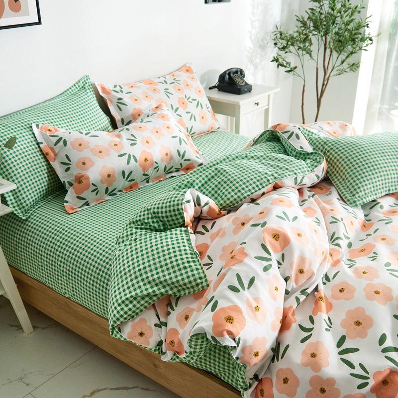 Four-piece Bedding Washed Cotton Single Double Student Three-piece Bed Linen Quilt Cover Pillowcase