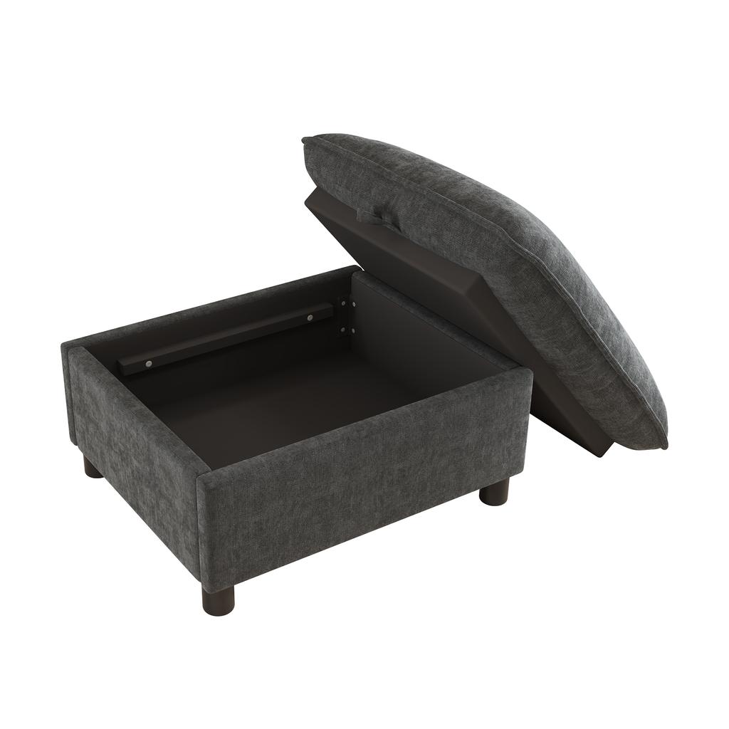 Sofa Stool with Storage, Chenille, Padded Footstool Bench with 8 cm Legs, Versatile Seat Cushion for Living Room, Bedroom, Black, 98x65x48 cm