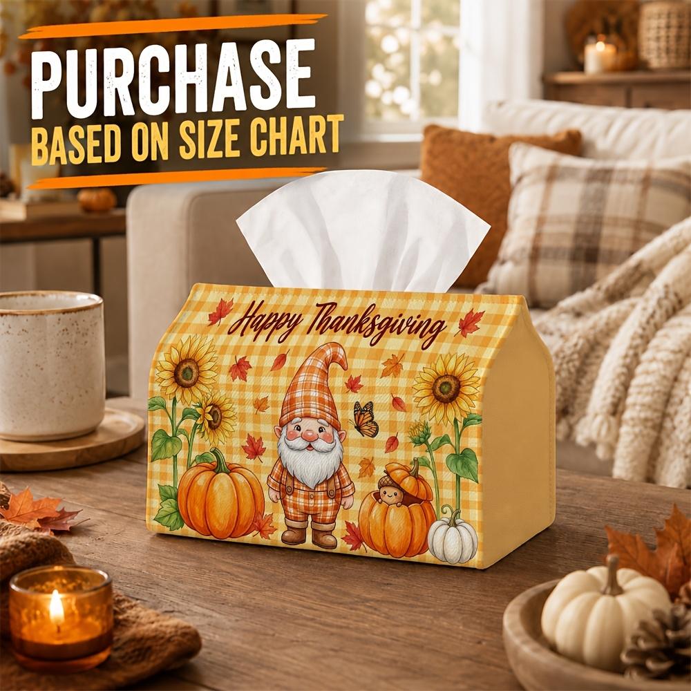 1pc Autumn Party Tissue Box,Rustic Harvest,Multifunctional Tissue Holder,Gnome Sunflower Pumpkin,Outdoor Picnic Party Supplies,Desktop Tissue Storage