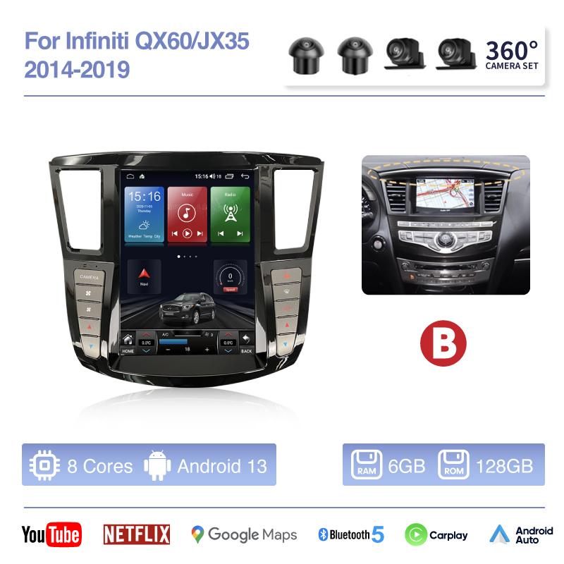 12.1" For Infiniti QX60/JX35 2014-2019 Car Smart Multimedia Video Player GPS Navigation Radio Android13 4G AUTO Stereo 360camera