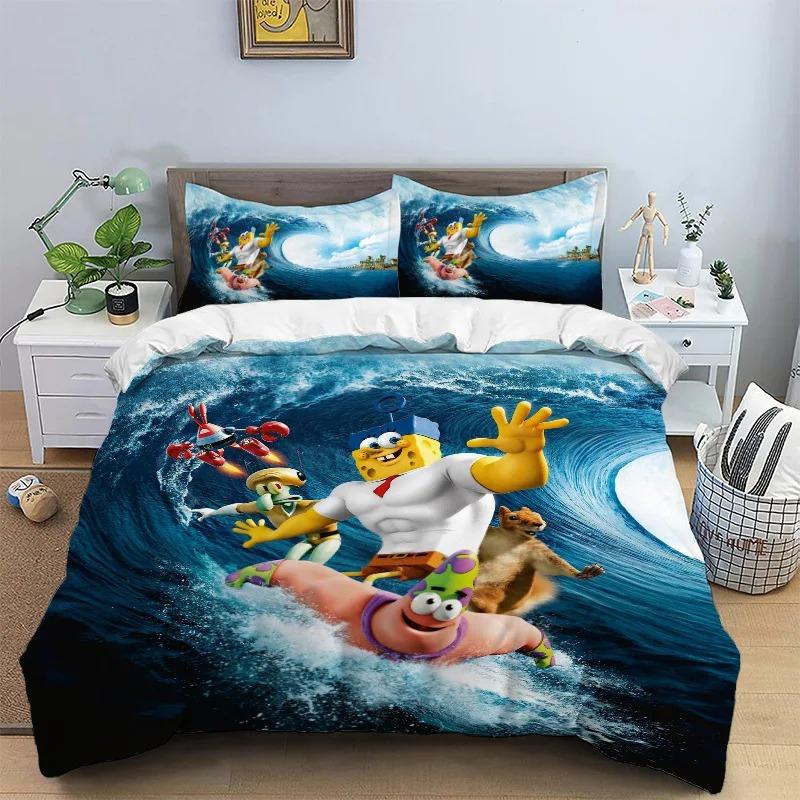 3D Printing Bedding Set S-SpongeBob 2/3pcs Duvet Cover Pillowcases Cartoon Anime Bedding for Teens Student Dormitory Bedroom Dec