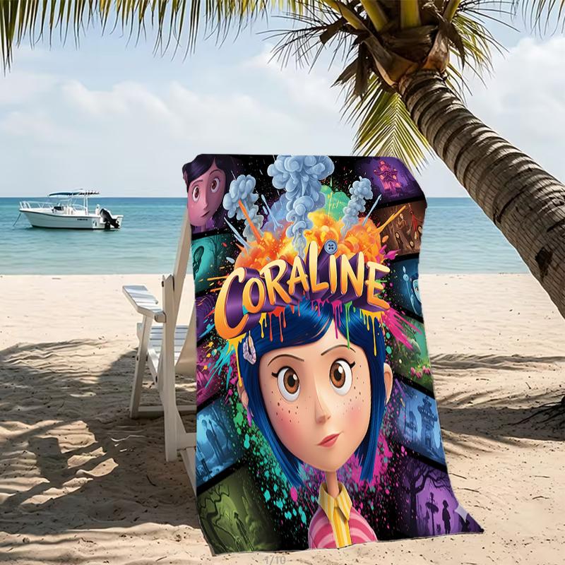 Beach Towel with Coraline Pattern - soft,absorbent,machine washable Lightweight&Modern,swimming,Travel Essentials