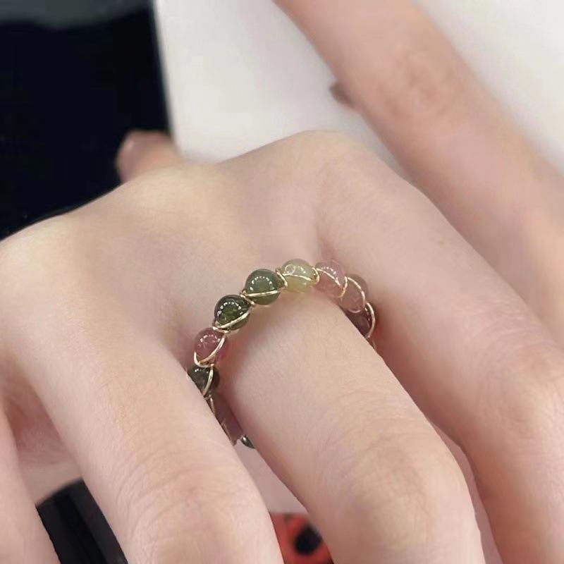 Retro Natural Stone Tourmaline Open Ring – Women's Light Luxury Design Fashion Ring
