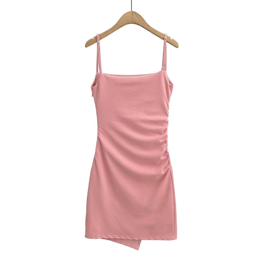 Trendy Women's High-Waisted Pleated Slim-Fit Open-Back Irregular Casual Sling Dress