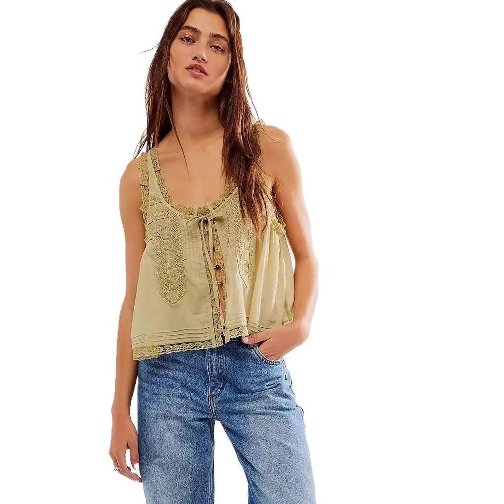 Damen Slim Fit Tanktop mit Spitzenbesatz