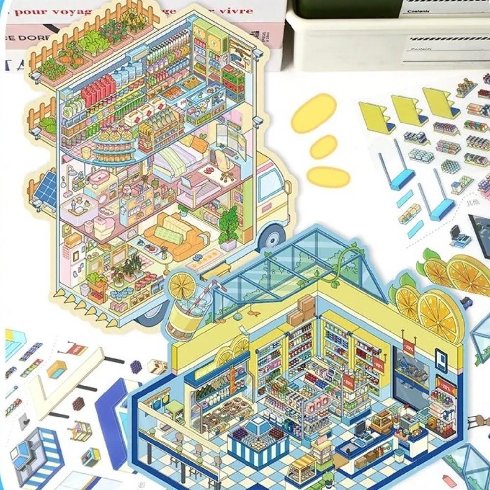 Visual Stacking Three-dimensional Sticker Lemon Shop Miniature Scene Sticker Children